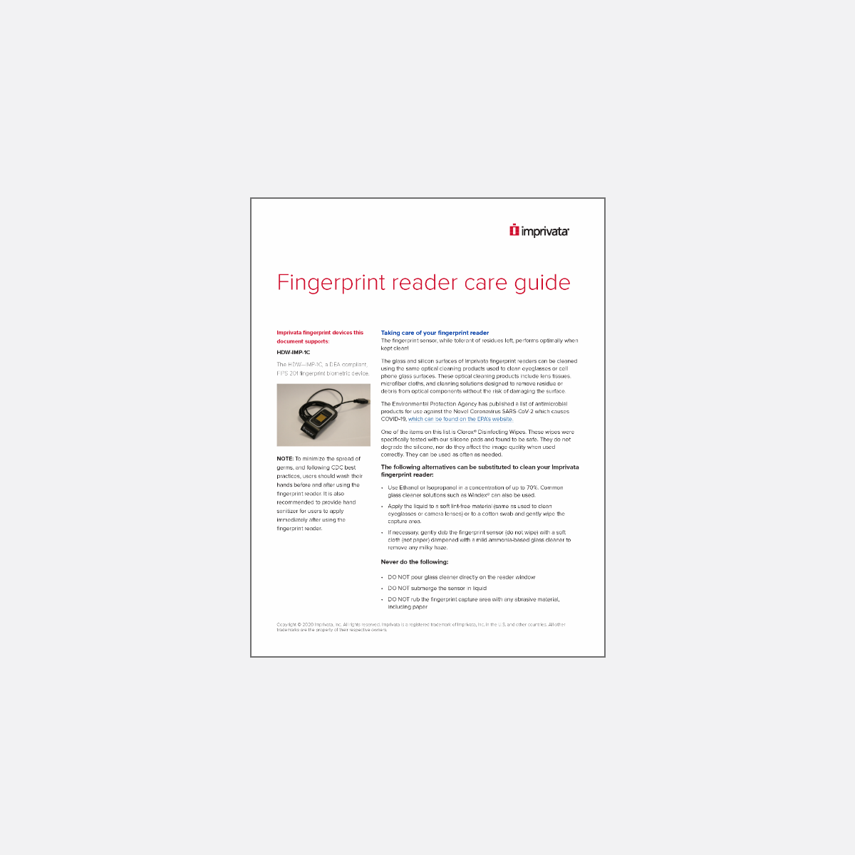 Image of fingerprint reader care guide