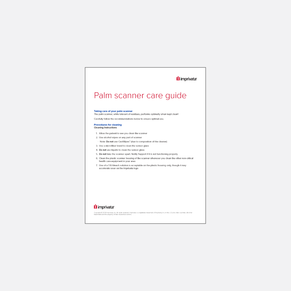 Image of palm scanner care guide