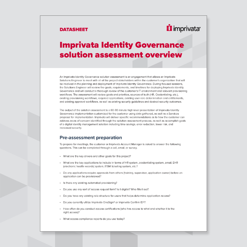 Image of the cover of Imprivata Identity Governance solution assessment overview