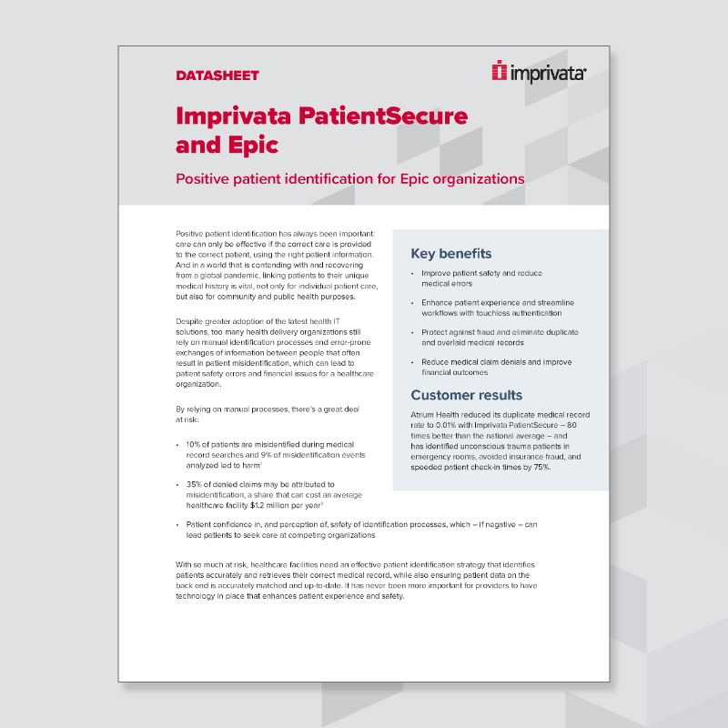 Cover of whitepaper: Imprivata PatientSecure and Epic