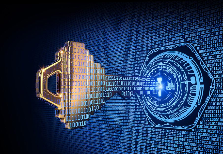 Cybersecurity image of binary key unlocking lock