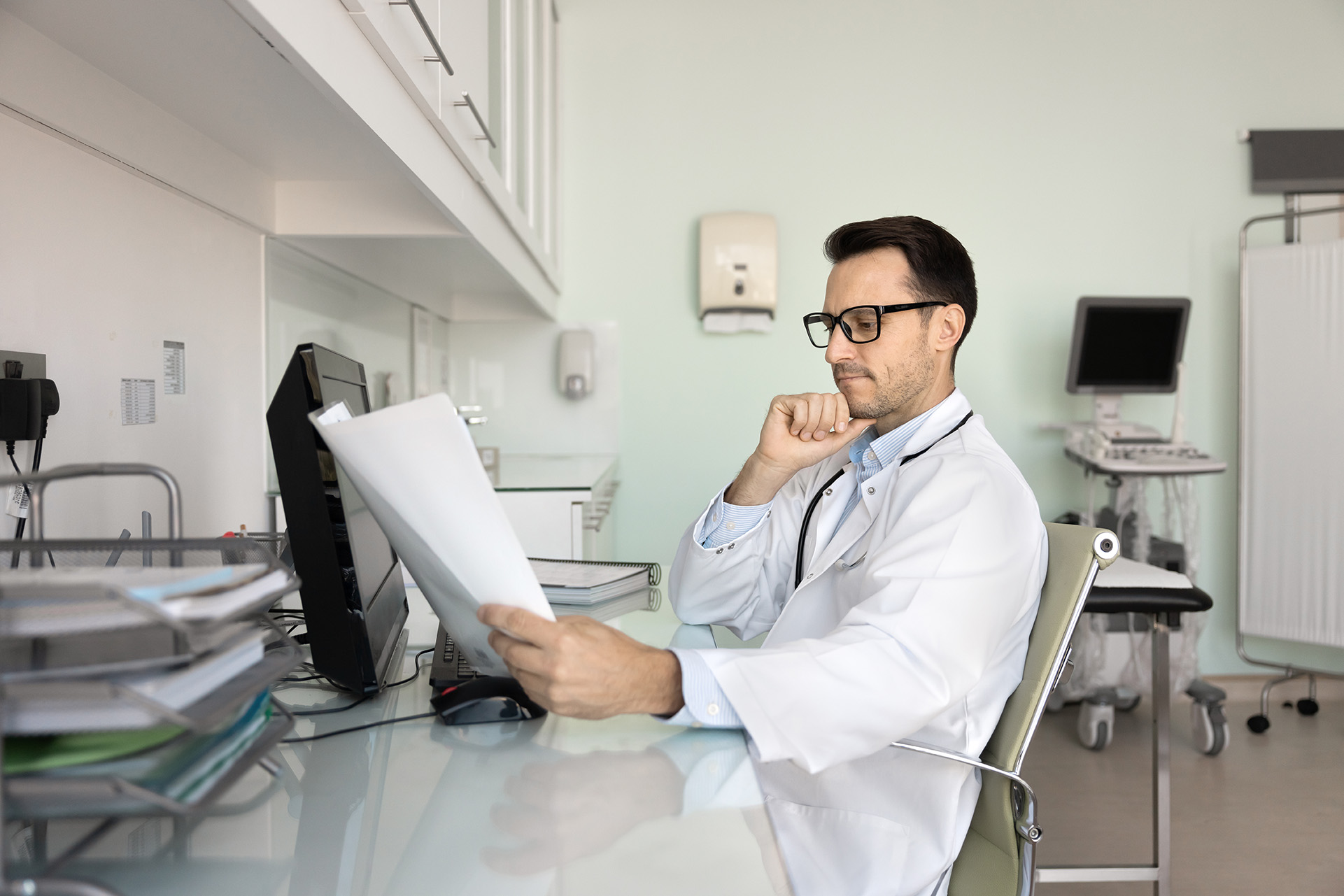 Clinician reading document