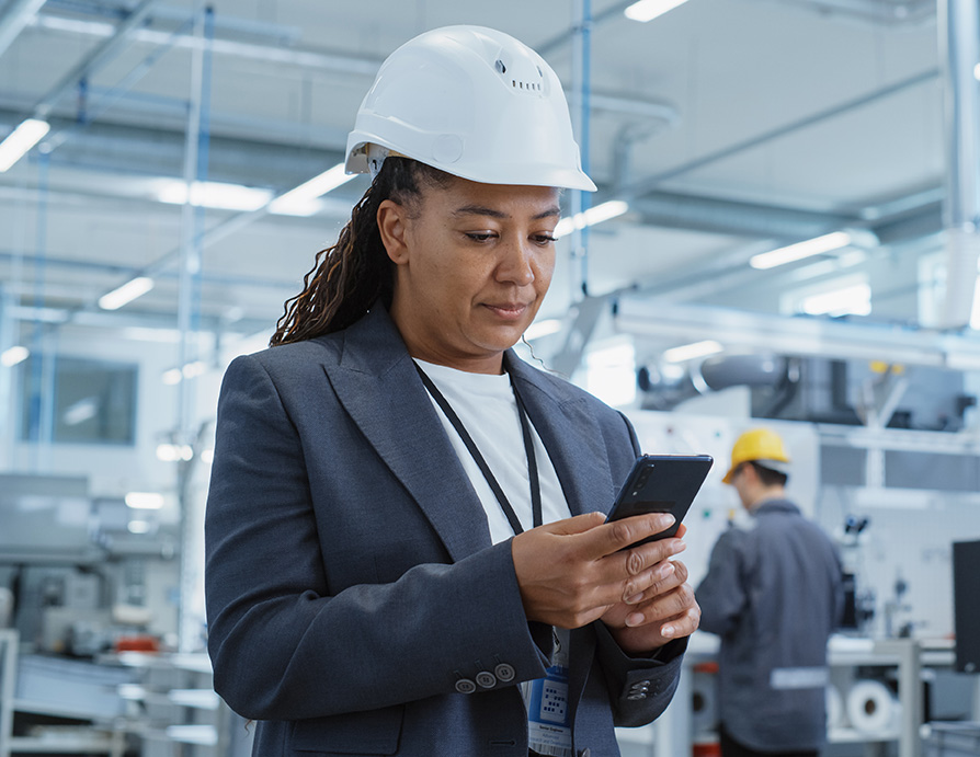 front line worker with mobile phone