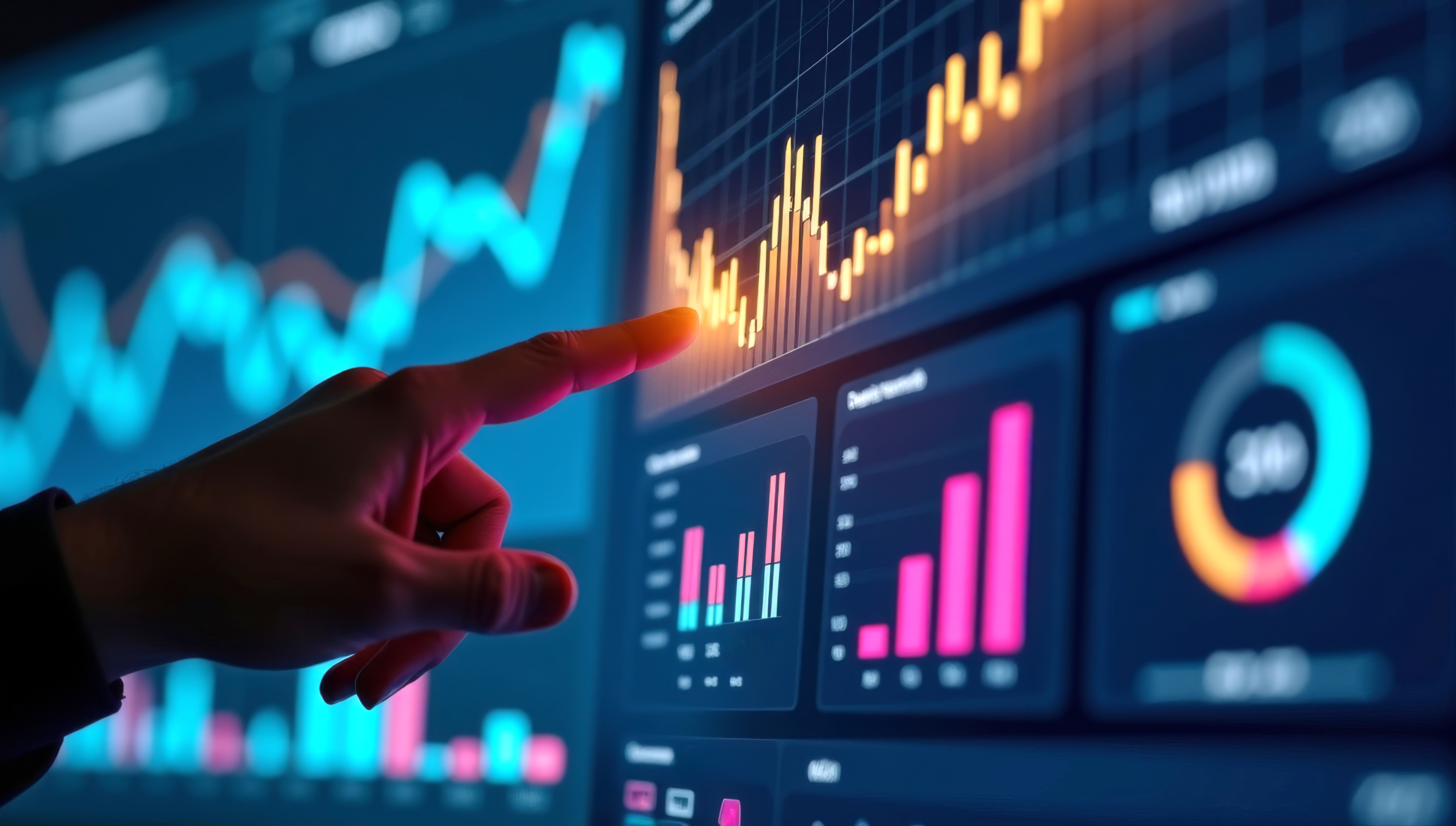 Photo of a hand pointing to a graph
