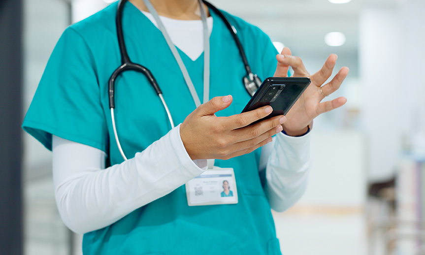 Clinician with phone