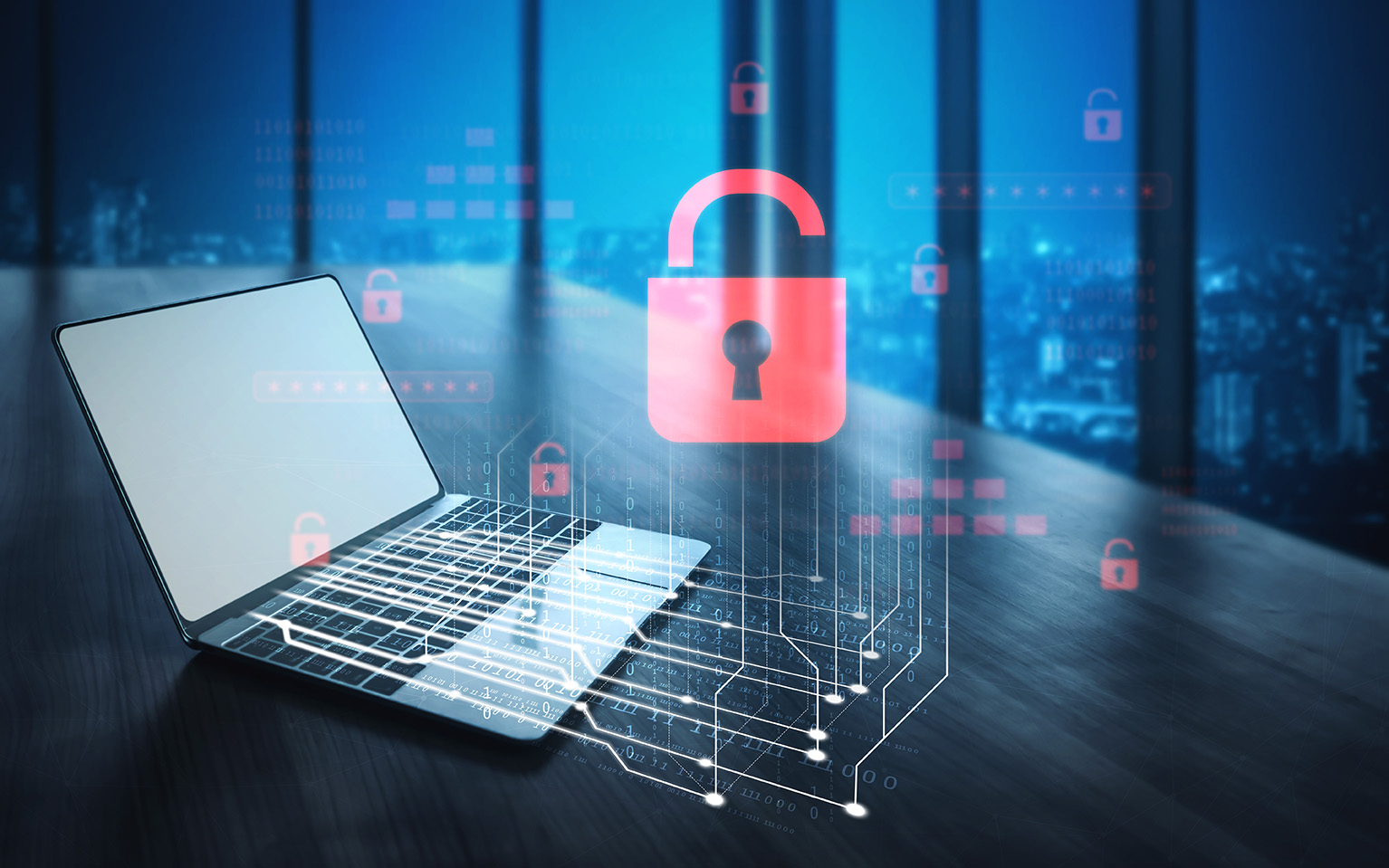 Access protection red lock on laptop