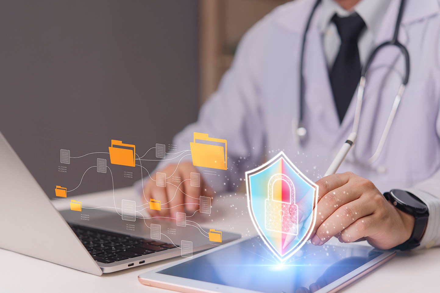 Photo of doctor using computer to access secure network