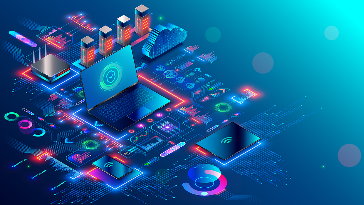 Representation of computer network security technology and multiple access points in need of cybersecurity protection and secure identity and access management solutions.