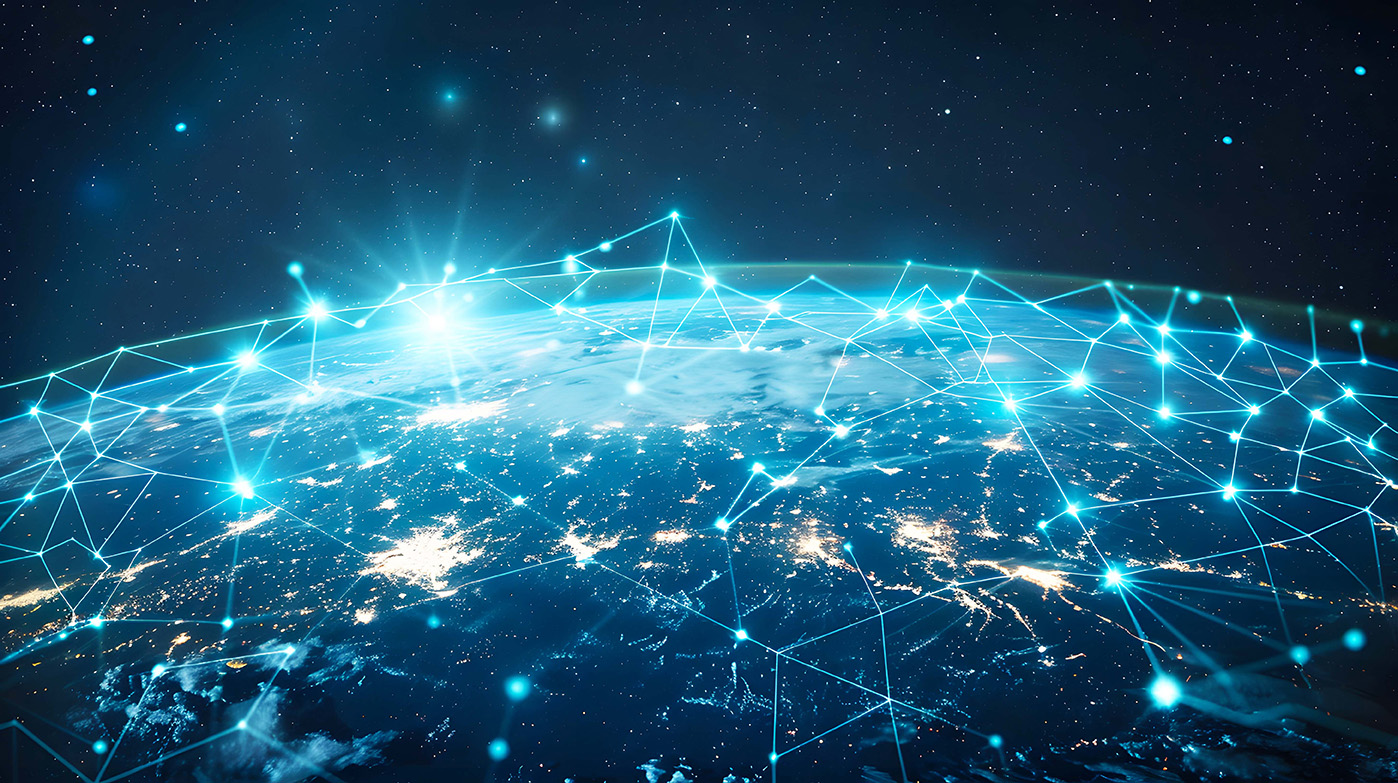 Abstract representation of distant places on earth being connected