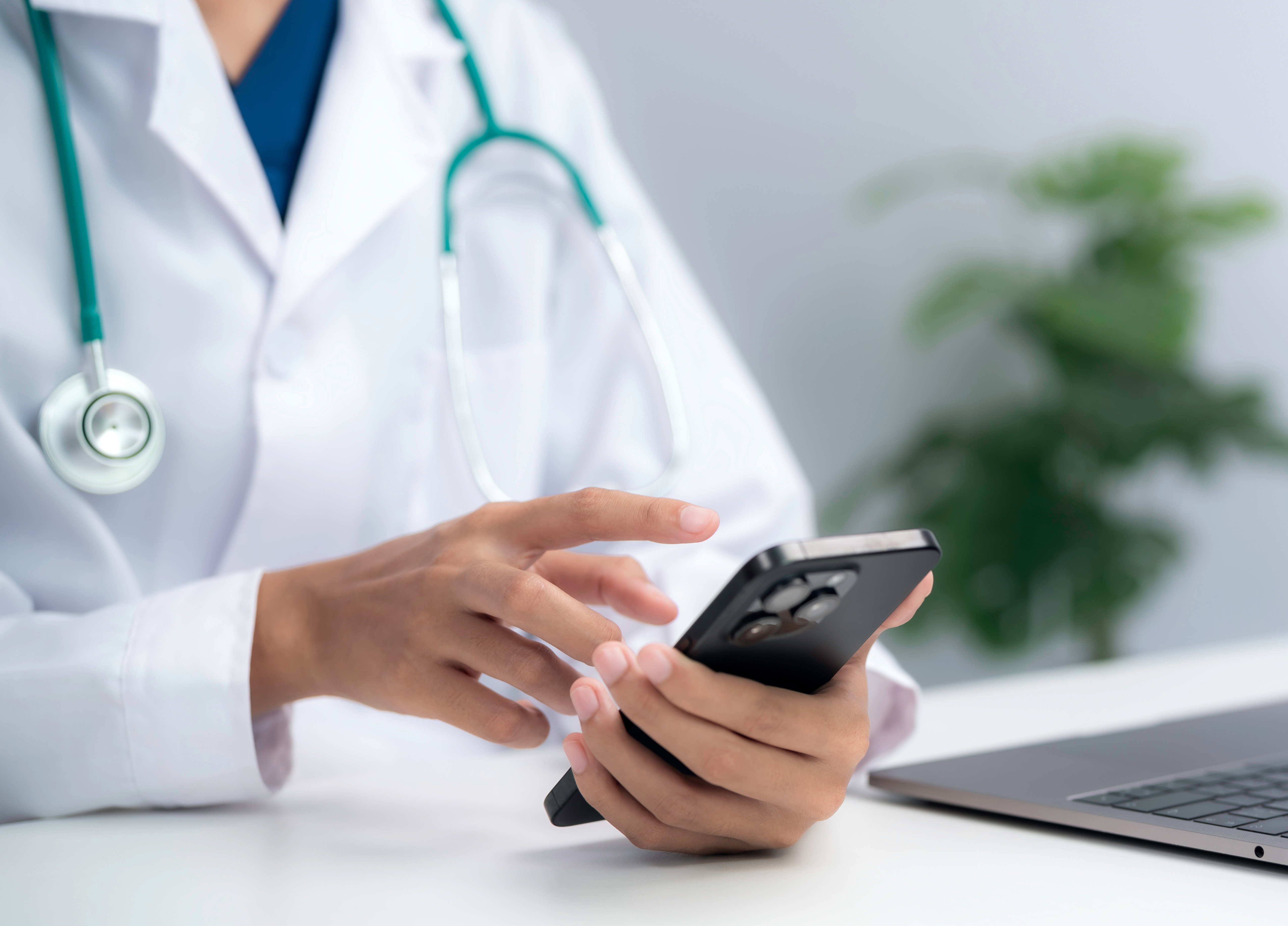 Clinician using mobile device