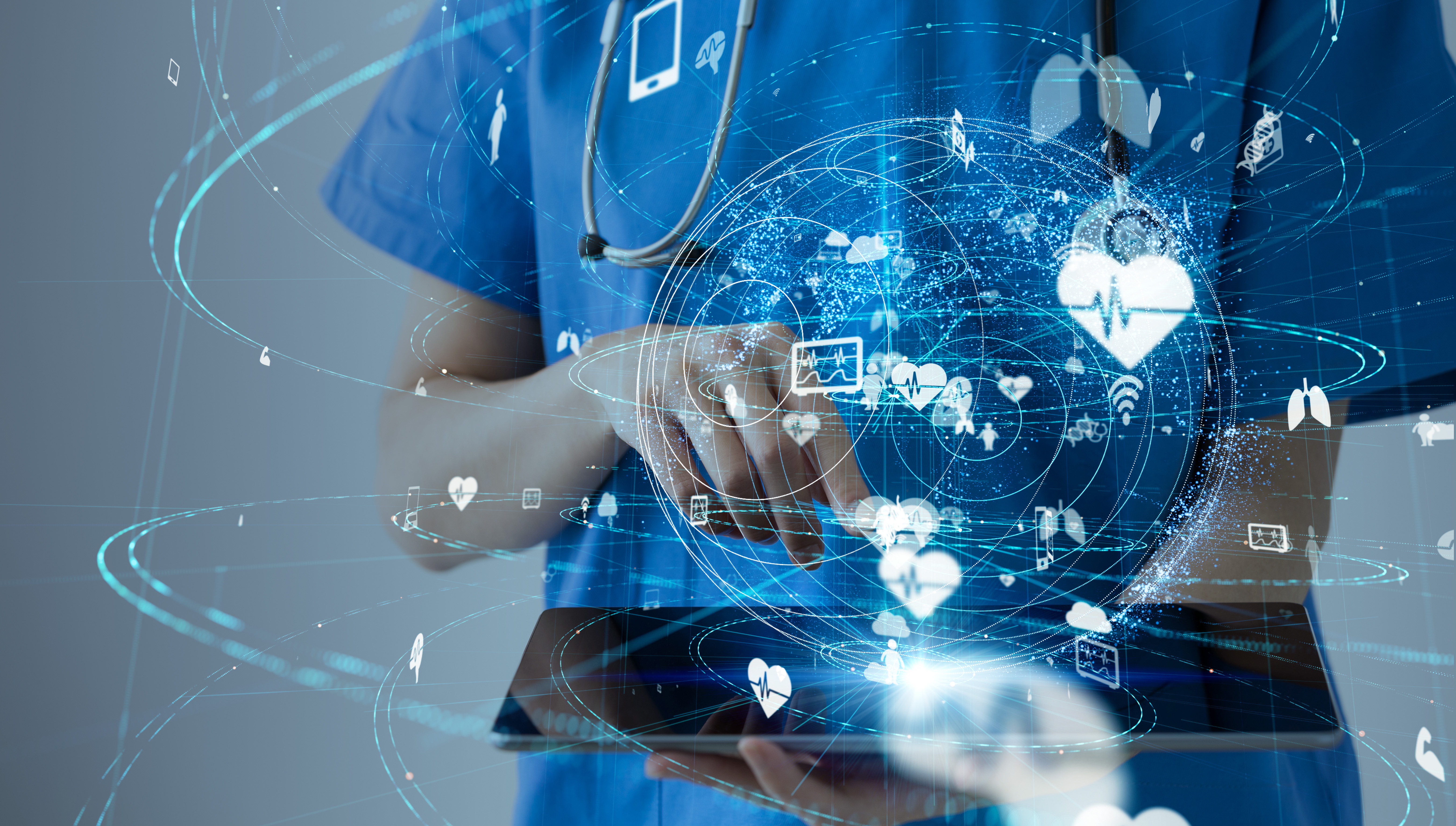 Healthcare worker using digital technology
